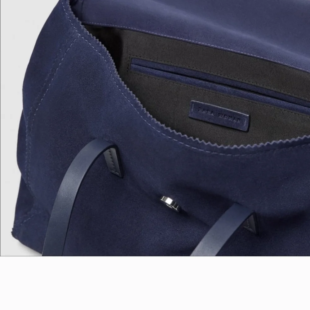 Zara Navy Blue Satchel with Red Scarf Accent does not have the red cloth - Picture 2 of 12